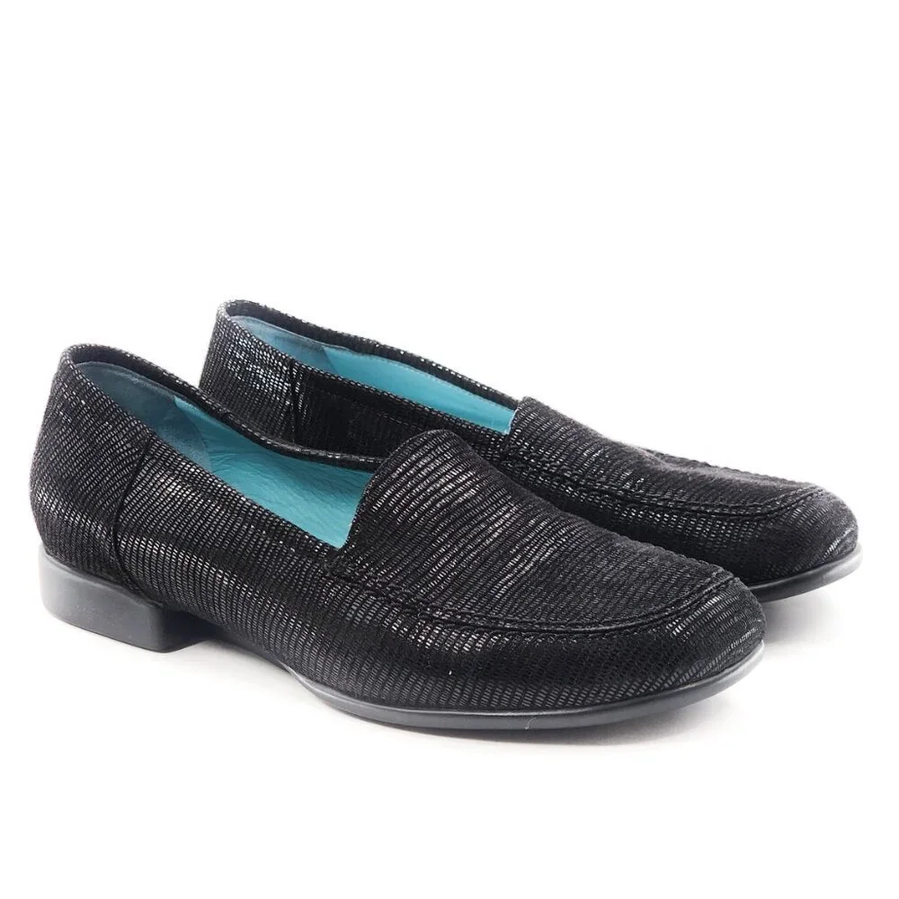 THIERRY RABOTIN Black Shiny Suede Loafer Flats‎ Shoes